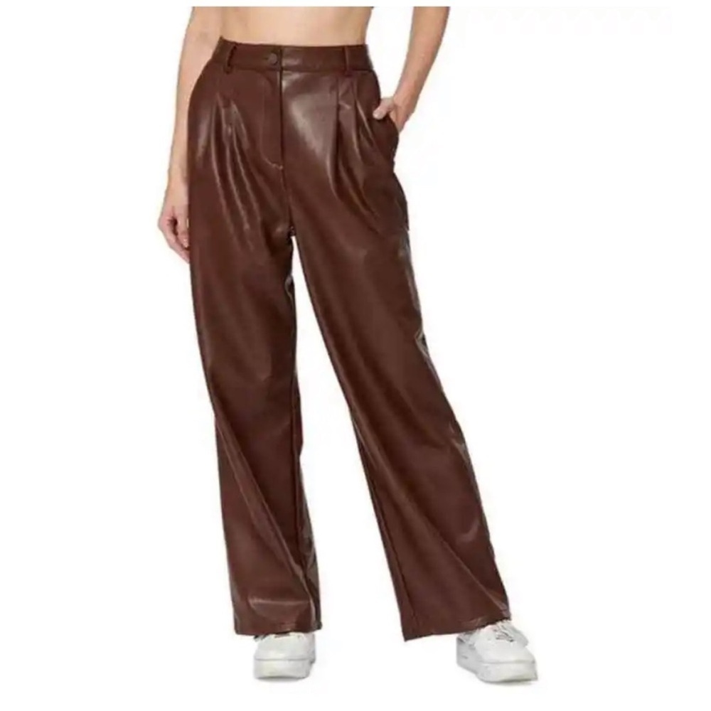 Sofia Richie x Bar III Brown Pleated Faux-Leather Pants‎ Size 4